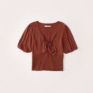 Abercrombie Short Sleeve Smocked Tie-Front Top